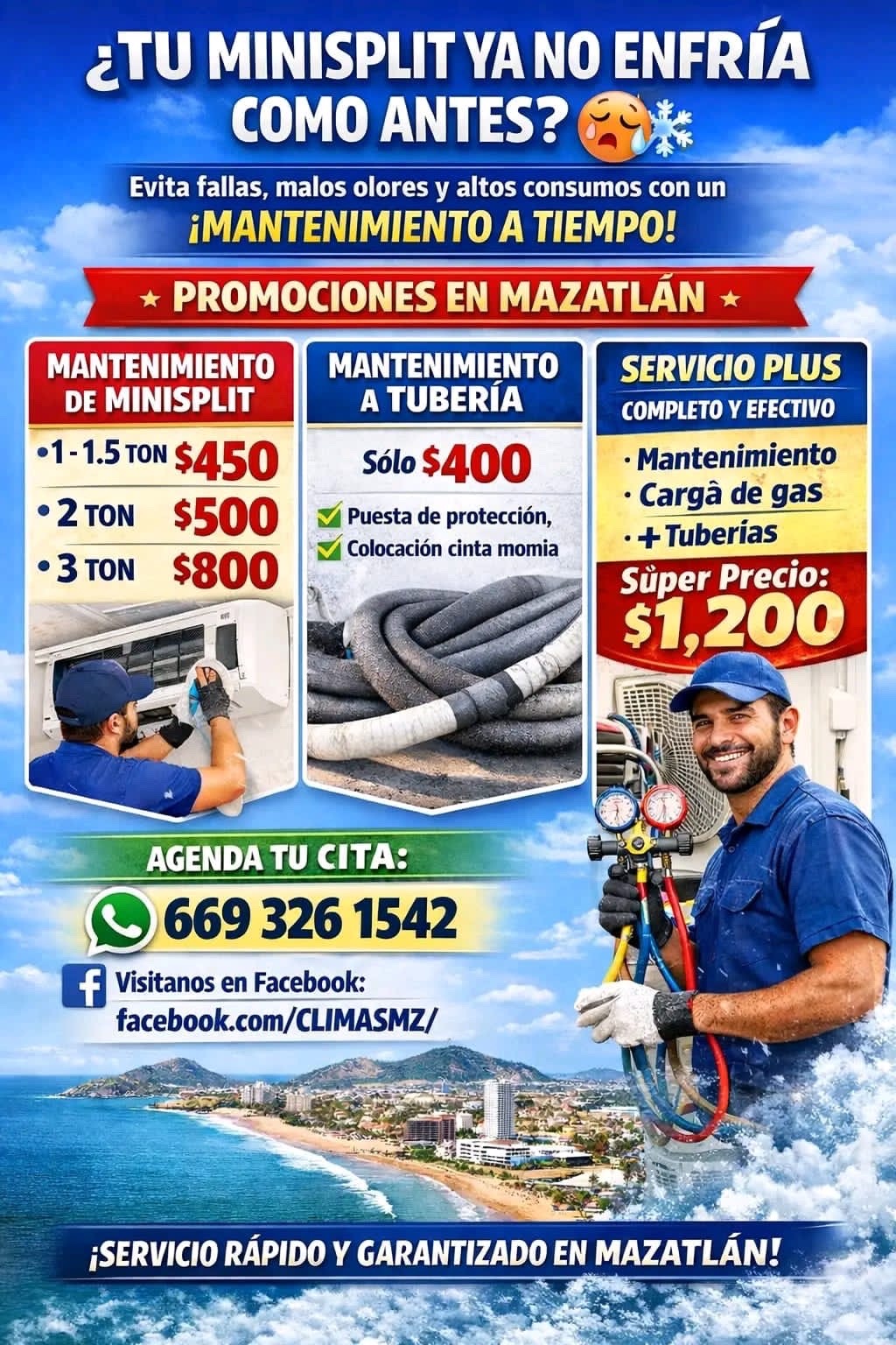 Promoción de mantenimiento de minisplit en Mazatlán